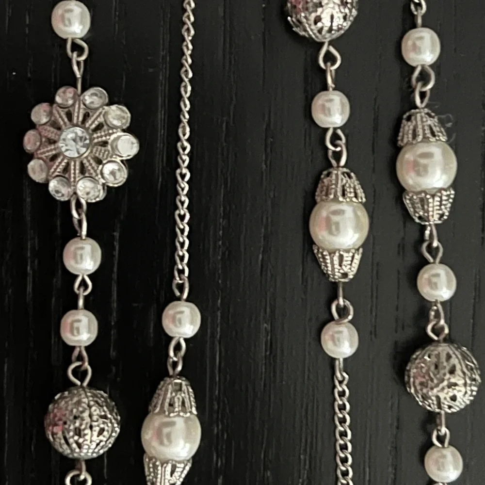 Silver and White Pearl Costume Jewelry Long Necklace